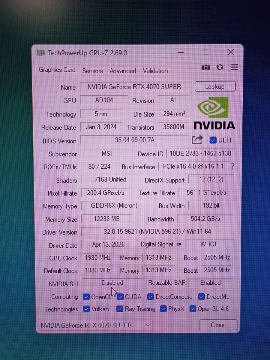 GPU-Z specifications readout